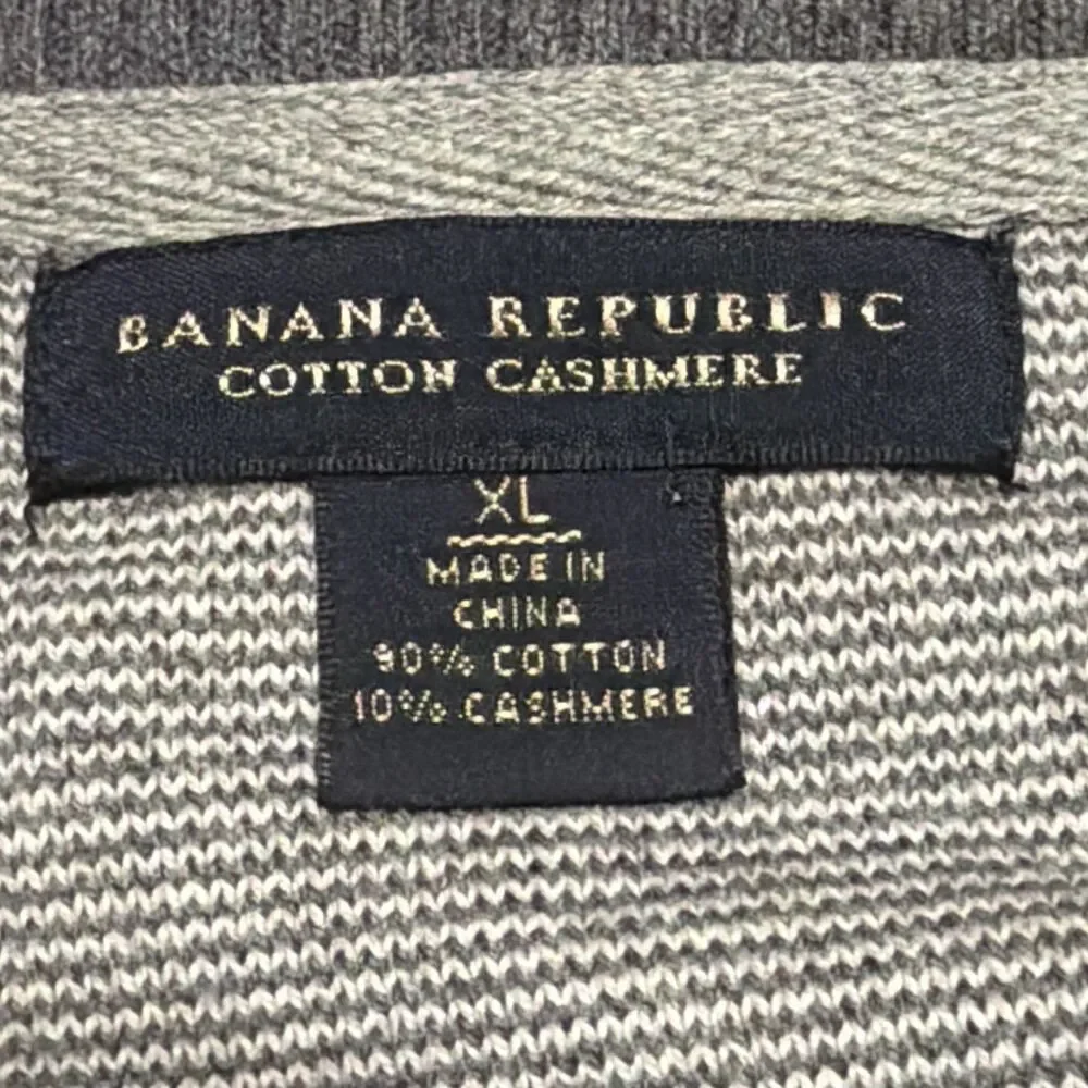 Banana Republic Men's Cotton Cashmere Mock Neck Pullover Button Gray XL